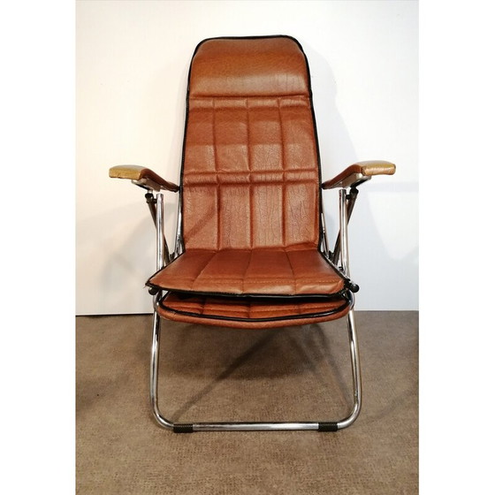 Image 1 of Vintage opklapbare fauteuil in bruin skai van Maule Marga, Italië 1970