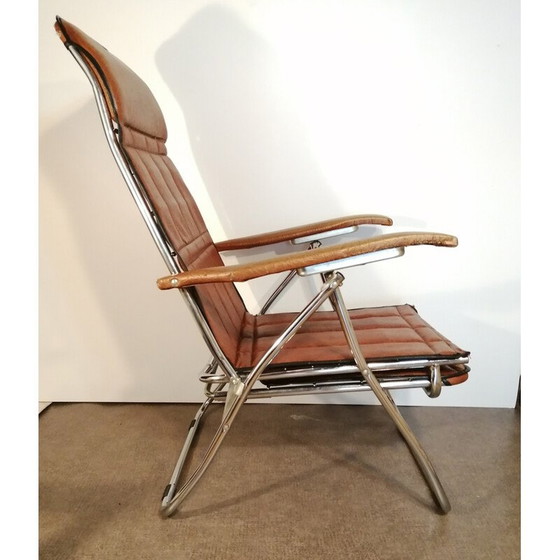 Image 1 of Vintage opklapbare fauteuil in bruin skai van Maule Marga, Italië 1970