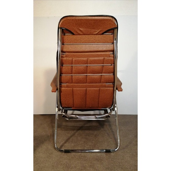 Image 1 of Vintage opklapbare fauteuil in bruin skai van Maule Marga, Italië 1970