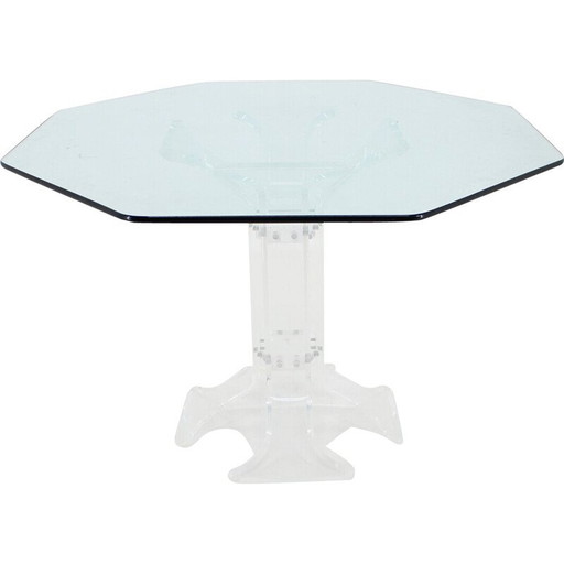 Vintage lucieten eettafel met glazen blad, 1970