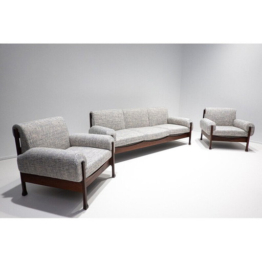 Italiaanse woonkamer in hout en stof, Mid Century, 1960