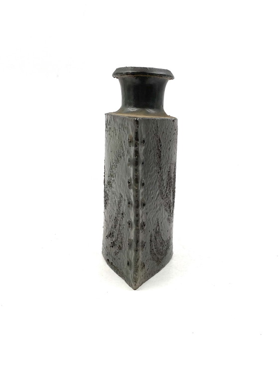Image 1 of Donkergroene Brutalistische Keramische Vaas, Italië 1980S
