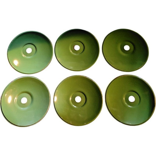 Set van 6 vintage geëmailleerde plaatstalen hanglampen, 1930