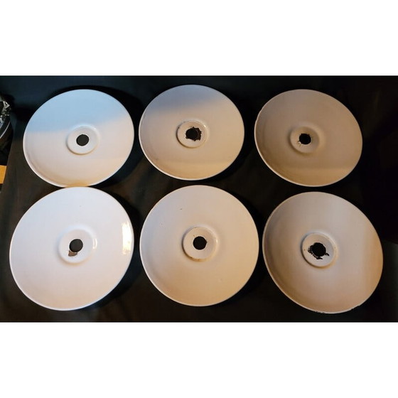 Image 1 of Set van 6 vintage geëmailleerde plaatstalen hanglampen, 1930