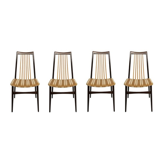 Image 1 of Set van 4 vintage massief houten eetkamerstoelen, jaren 1950