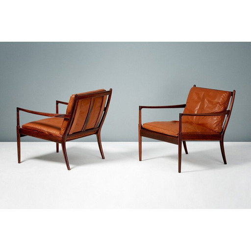 2 vintage rozenhouten fauteuils van Ib Kofod-Larsen, 1958