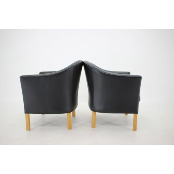 Image 1 of Paar vintage Queen Chair MH80 leren fauteuils van Mogens Hansen, Denemarken 1970