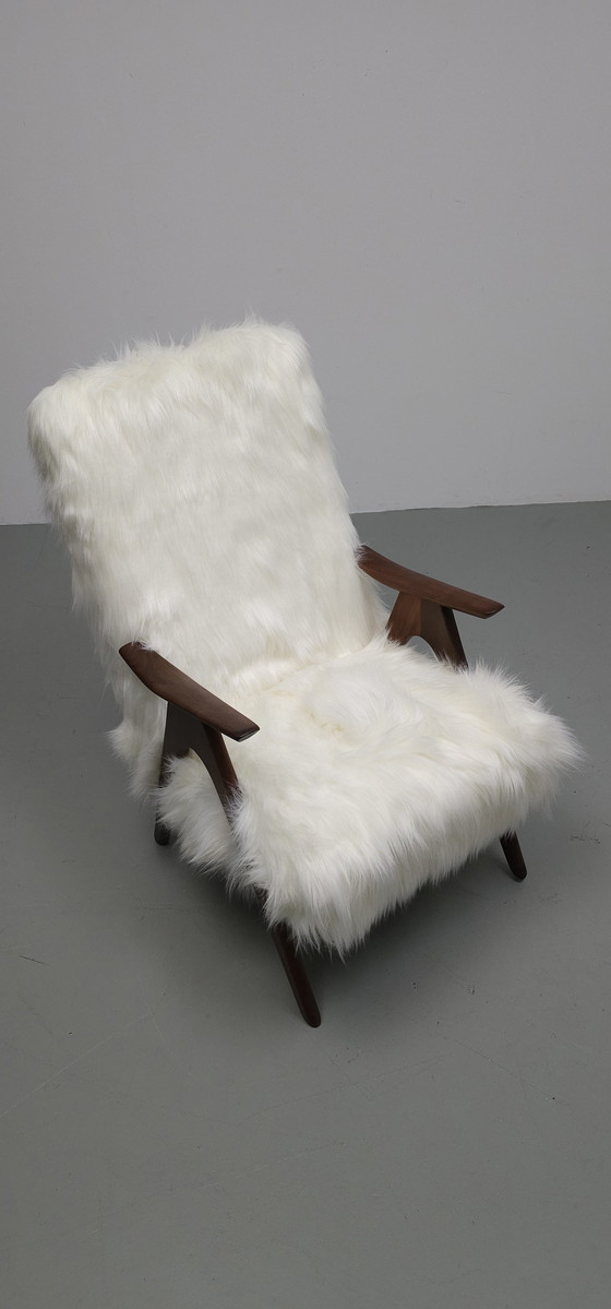 Image 1 of Vintage Teak 60'S Faux Fur Fauteuil