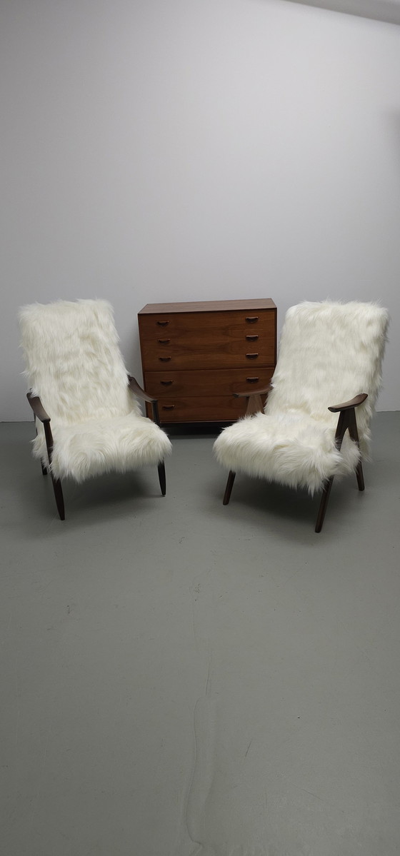 Image 1 of Vintage Teak 60'S Faux Fur Fauteuil