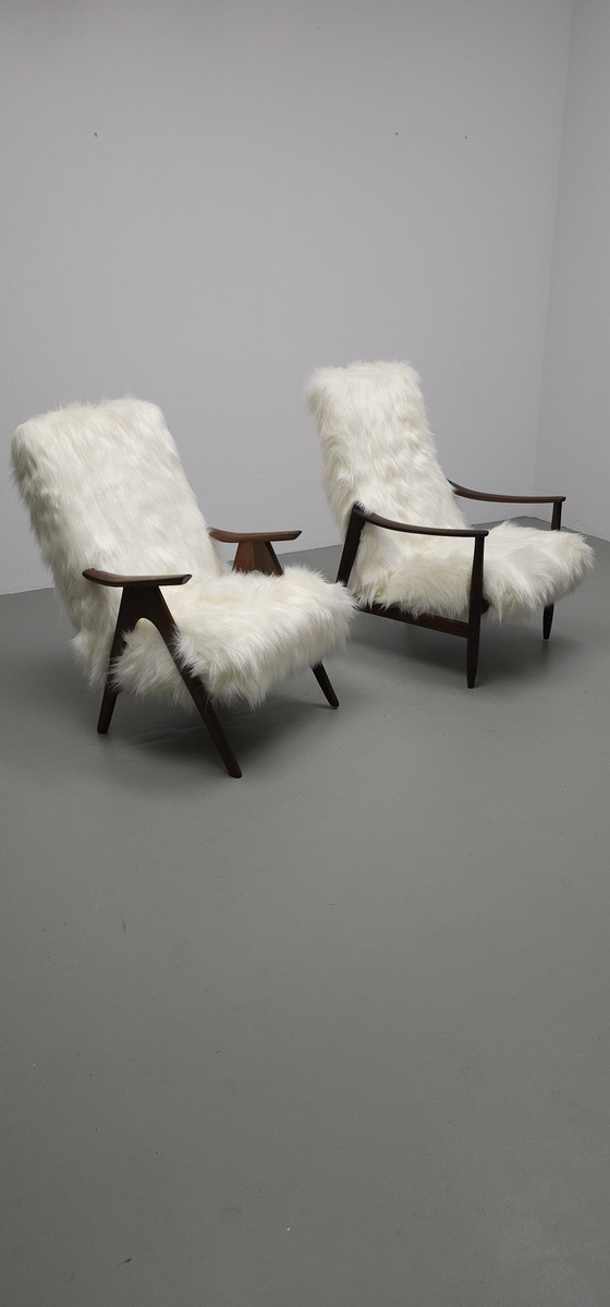 Image 1 of Vintage Teak 60'S Faux Fur Fauteuil