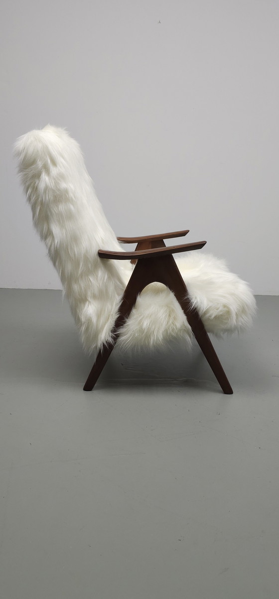 Image 1 of Vintage Teak 60'S Faux Fur Fauteuil