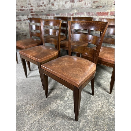 Image 1 of Set van 6 vintage mahonie en skai stoelen, 1940