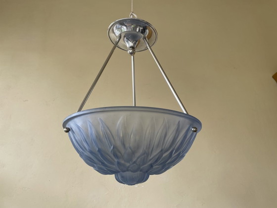 Image 1 of Art Deco 1930 Lamp Schaallamp Blauw Vintage Frans