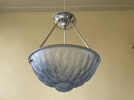 Image 1 of Art Deco 1930 Lamp Schaallamp Blauw Vintage Frans