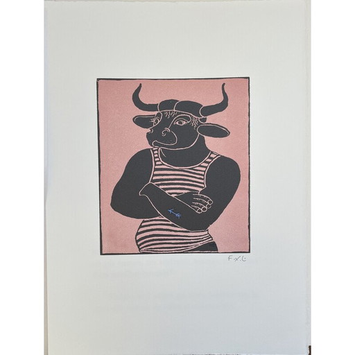Vintage "Minotaur" houtsnede van François Xavier Lalanne, 2005