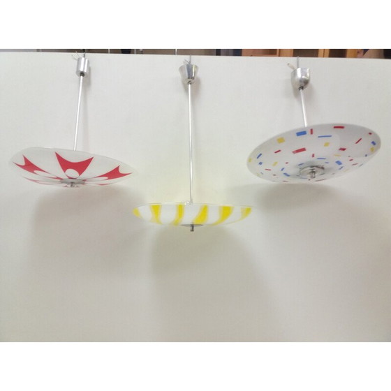 Image 1 of Vintage glazen en metalen hanglamp, Tsjecho-Slowakije 1960