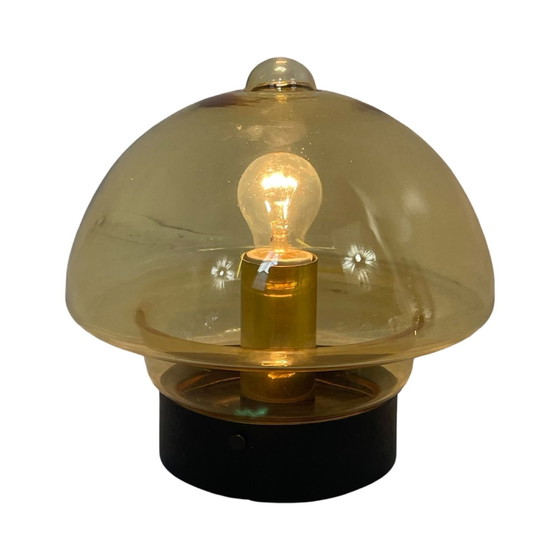 Image 1 of Space Age Design - druppelvormige plafondlamp of wandlamp - geel glas en zwarte voet