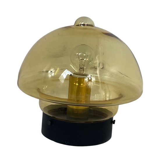 Image 1 of Space Age Design - druppelvormige plafondlamp of wandlamp - geel glas en zwarte voet