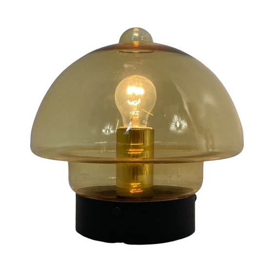 Image 1 of Space Age Design - druppelvormige plafondlamp of wandlamp - geel glas en zwarte voet