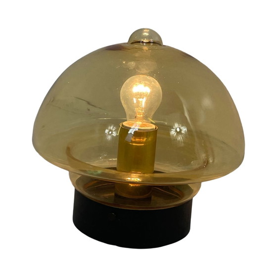 Image 1 of Space Age Design - druppelvormige plafondlamp of wandlamp - geel glas en zwarte voet