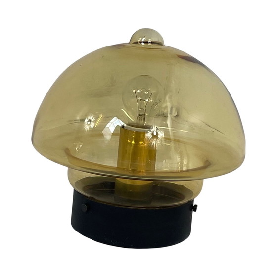 Image 1 of Space Age Design - druppelvormige plafondlamp of wandlamp - geel glas en zwarte voet