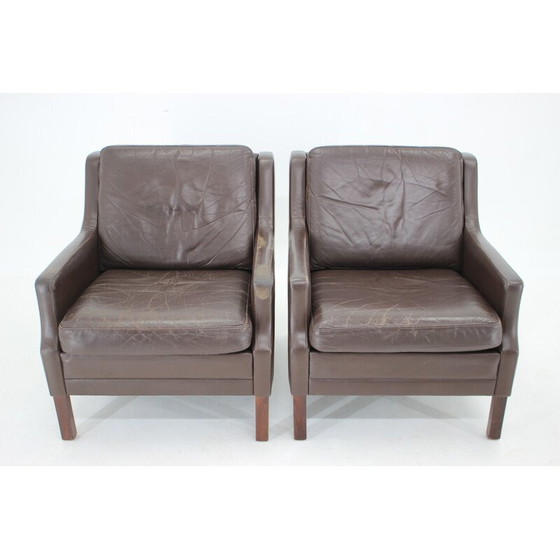 Image 1 of Paar vintage leren fauteuils, Denemarken 1970