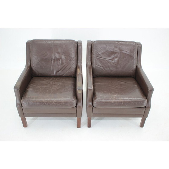 Image 1 of Paar vintage leren fauteuils, Denemarken 1970