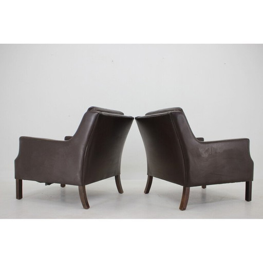 Paar vintage leren fauteuils, Denemarken 1970