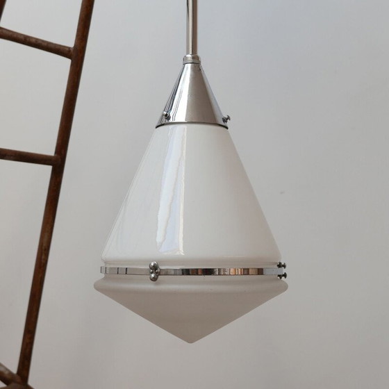 Image 1 of Vintage Opaline Tweekleurige Hanglamp van Peter Behrens, Duits 1930