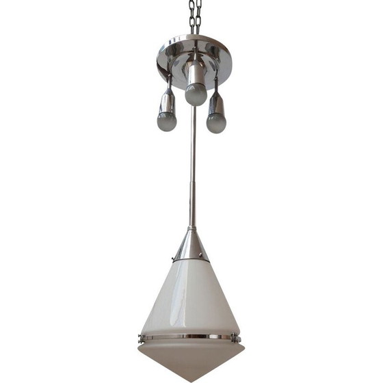 Image 1 of Vintage Opaline Tweekleurige Hanglamp van Peter Behrens, Duits 1930
