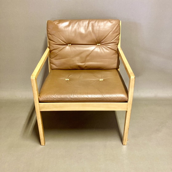 Image 1 of Scandinavische design leren fauteuil "Bernt Petersen" 1960.