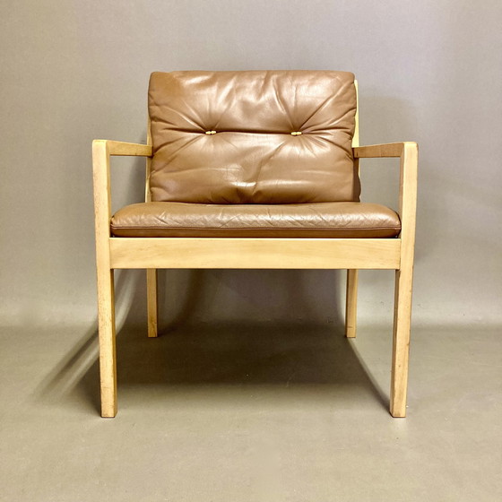 Image 1 of Scandinavische design leren fauteuil "Bernt Petersen" 1960.