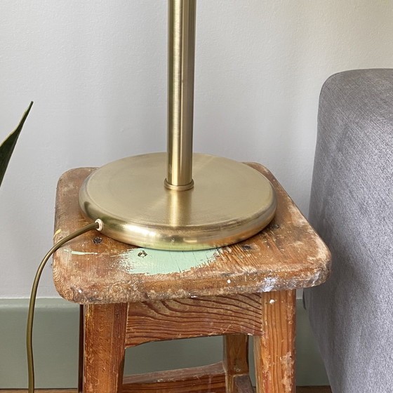 Image 1 of Grote Antieke Gekraakt Goud Glazen Lamp Met Messing Voet