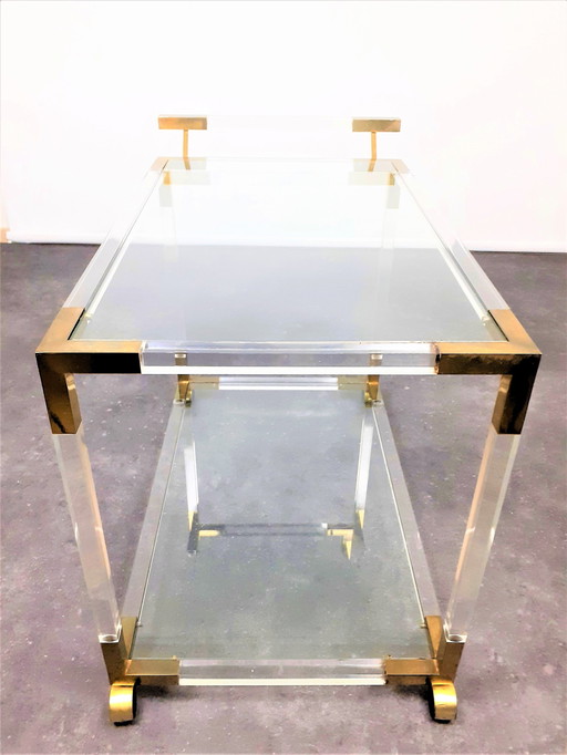 Lucite and Brass Bar Cart by Jonathan Adler