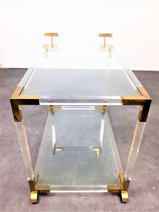 Image 1 of Lucite and Brass Bar Cart by Jonathan Adler