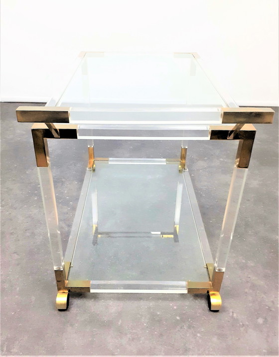 Image 1 of Lucite and Brass Bar Cart by Jonathan Adler