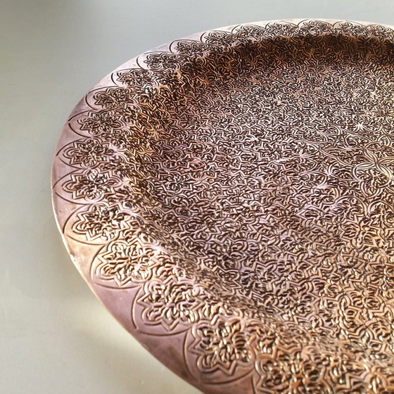 Image 1 of Vintage handgemaakt Moors rond koperen dienblad