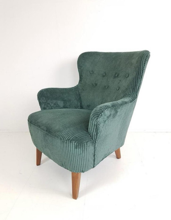 Image 1 of Artifort fauteuil groen | zeegroene ribstof Theo Ruth zetel