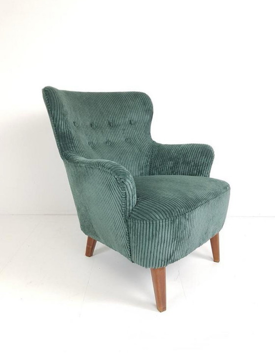 Image 1 of Artifort fauteuil groen | zeegroene ribstof Theo Ruth zetel