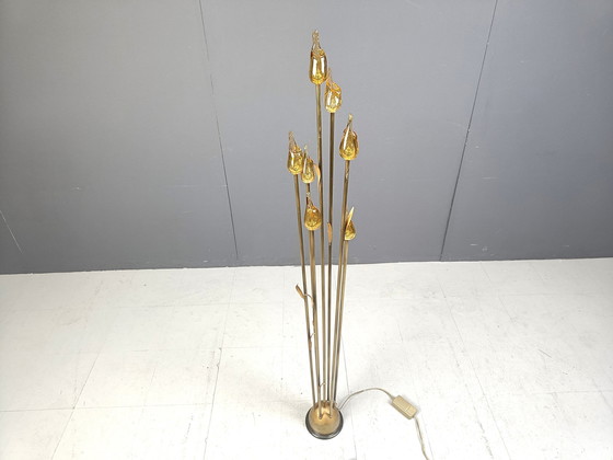 Image 1 of Vloerlamp met bladeren van Murano glas, 1980S