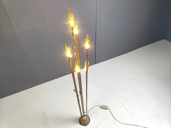 Image 1 of Vloerlamp met bladeren van Murano glas, 1980S