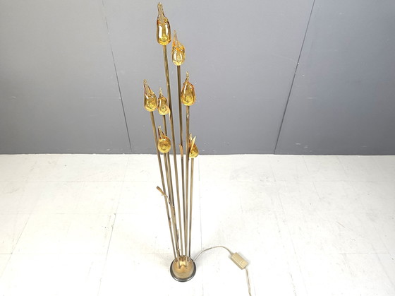 Image 1 of Vloerlamp met bladeren van Murano glas, 1980S