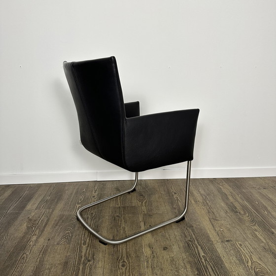 Image 1 of 4X Luxe Bert Plantagie Eetkamerstoelen / Zwart Leder / Zgan