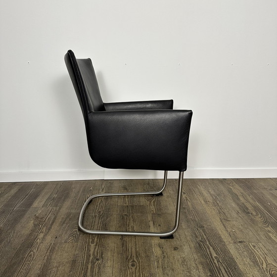 Image 1 of 4X Luxe Bert Plantagie Eetkamerstoelen / Zwart Leder / Zgan