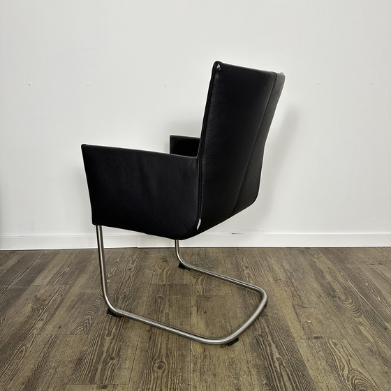 Image 1 of 4X Luxe Bert Plantagie Eetkamerstoelen / Zwart Leder / Zgan