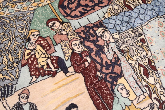 Image 1 of Origineel Tabriz Perzisch Tapijt Beeldmotieven Oud 218 X 137 Cm