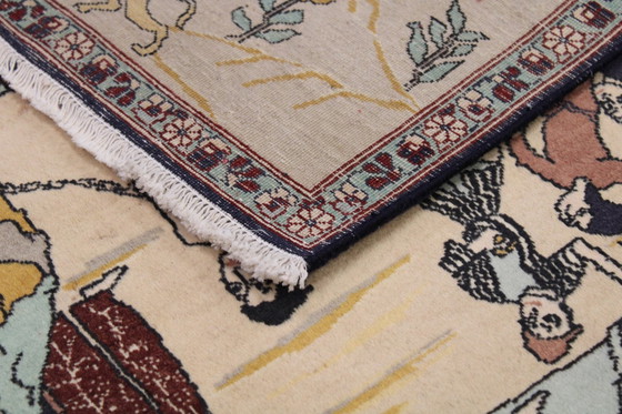 Image 1 of Origineel Tabriz Perzisch Tapijt Beeldmotieven Oud 218 X 137 Cm