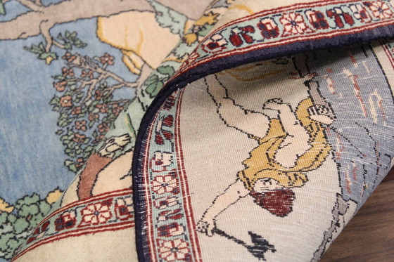 Image 1 of Origineel Tabriz Perzisch Tapijt Beeldmotieven Oud 218 X 137 Cm