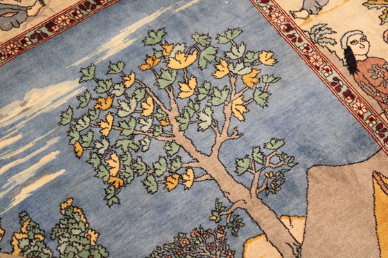 Image 1 of Origineel Tabriz Perzisch Tapijt Beeldmotieven Oud 218 X 137 Cm