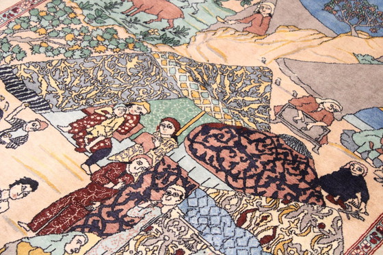 Image 1 of Origineel Tabriz Perzisch Tapijt Beeldmotieven Oud 218 X 137 Cm